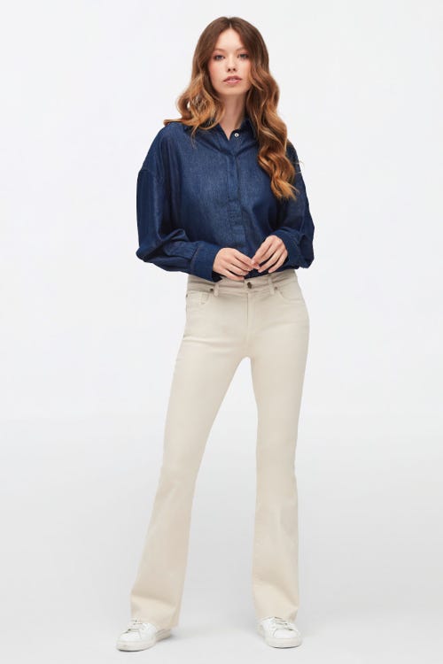 BOOTCUT TAILORLESS COLORED STRETCH WITH RAW CUT HEM ALMOND 